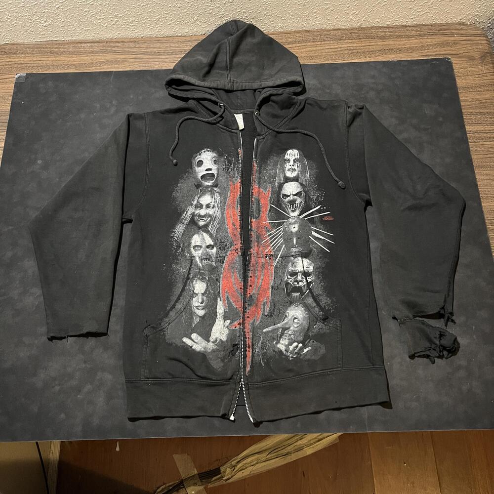 Slipknot Thrashed Hoodie All Over Print Vintage Zip Pinhead old Masks Distressed